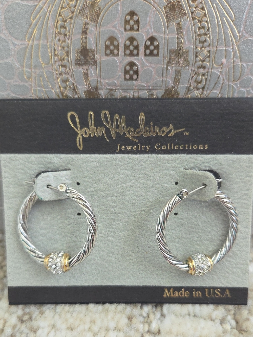 John Medeiros Antigua Pave Twisted Hoop Earrings NWT